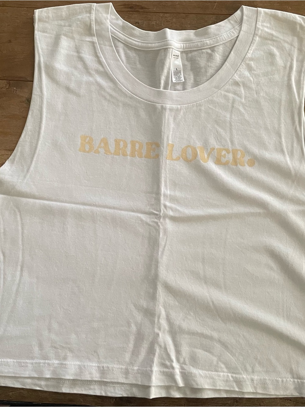Women’s White Tank Top with Butter Yellow “BARRE LOVER.” - NWOT